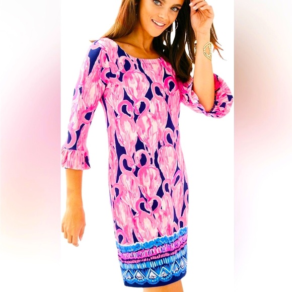 NWOT Lilly Pulitzer Sophie Ruffle Dress Pink Flamingo High Tide UPF 50 - Picture 4 of 10